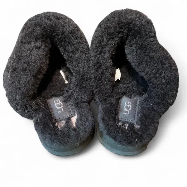 UGG Disquette Black Platform Slippers Women’s Size 8 Sheepskin Suede Cozy Slides - Image 5