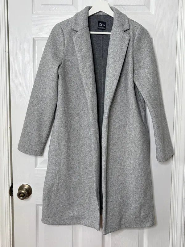 ZARA Gray Long Coat Duster Overcoat Minimalist Quiet Luxury Office Timeless Sz S - Image 2