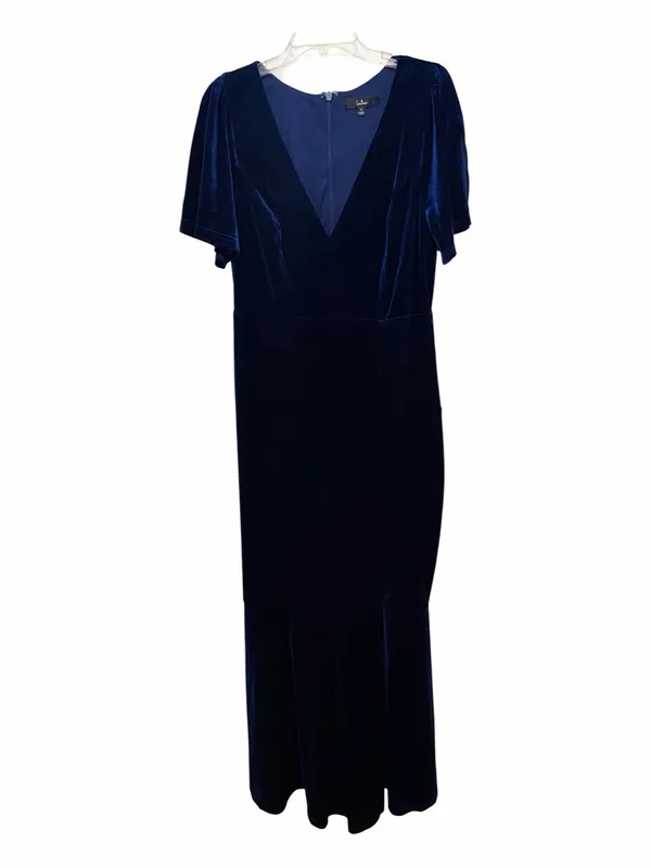 Lulus Elegant Evenings Navy Velvet Flutter Sleeve Trumpet Maxi Dress Navy 1X NWT - Image 5