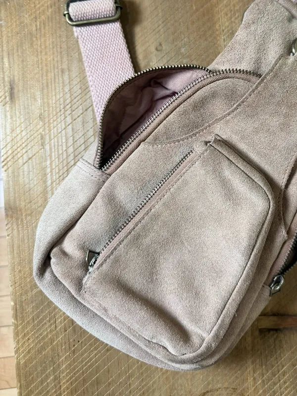 Free People Hudson Suede Sling Bag Dusty Rose Pink Crossbody Purse - Image 2