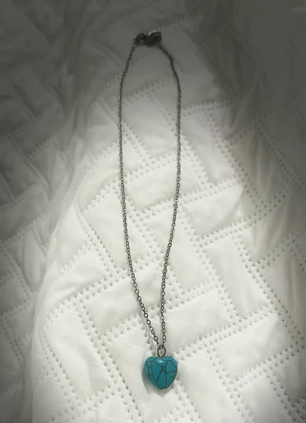 Turquoise Heart Necklace on Silver Chain Blue - Image 4