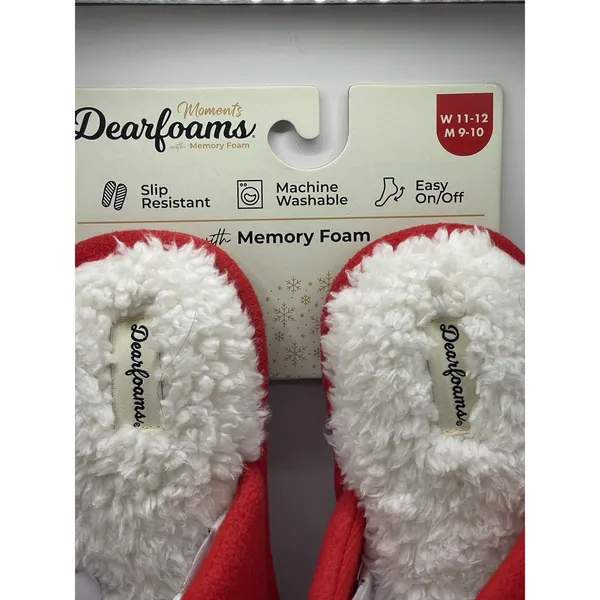 Dearfoams Santa Belt Memory Foam Slippers Red/White Size‎ W 11-12 M9-10 BinR - Image 2