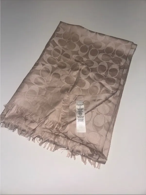 Coach Women's Signature Scarf Taupe Silk Blend - Image 3
