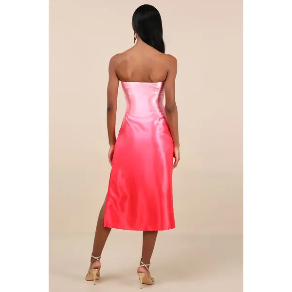 NWT Lulus Indescribable Poise Pink Ombre Satin Strapless Midi Dress Gala Size L - Image 3
