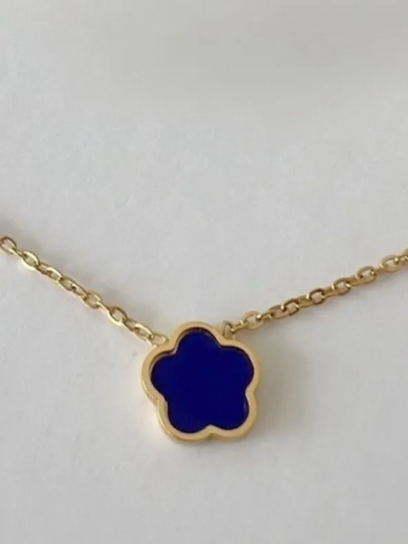 18K Gold Plated Blue Clover Necklace stainless steel Womens jewelry - Image 2