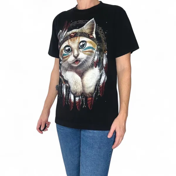 Rock Chang Unisex Cat Feather Dreamcatcher Tribal Graphic Tee - Image 7