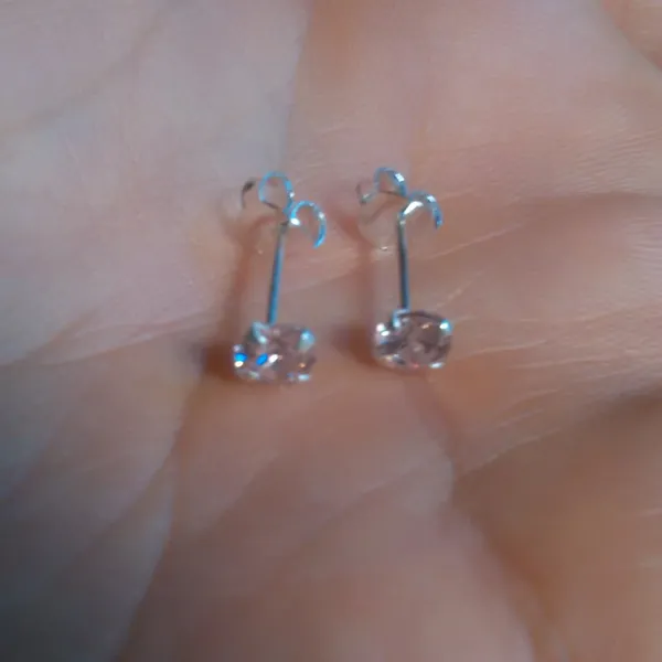 Simulated Pink Diamond Sterling Silver Stud Earrings - Image 2