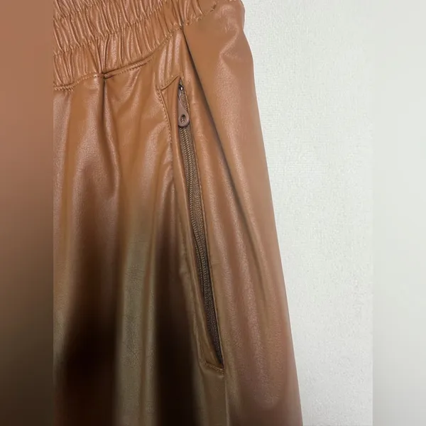 OFFLINE by Aerie Women’s Faux Leather Wide Leg Pull-On Pants Tan Brown Sz S NWT - Image 4