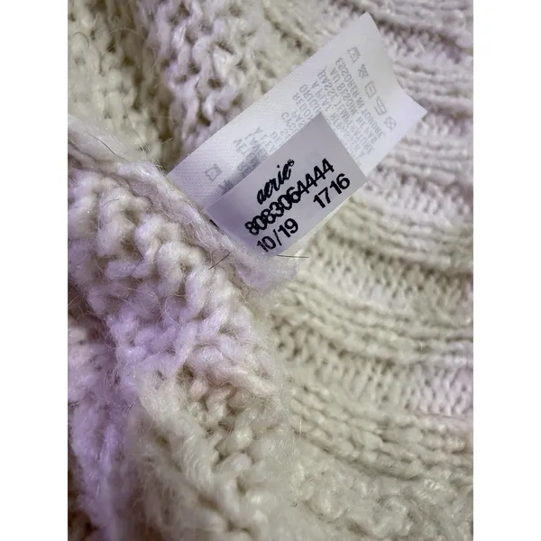 Aerie Cream Chunky Knit Sweater OS Sm Wool Blend Cozy Cottagecore D44 - Image 6