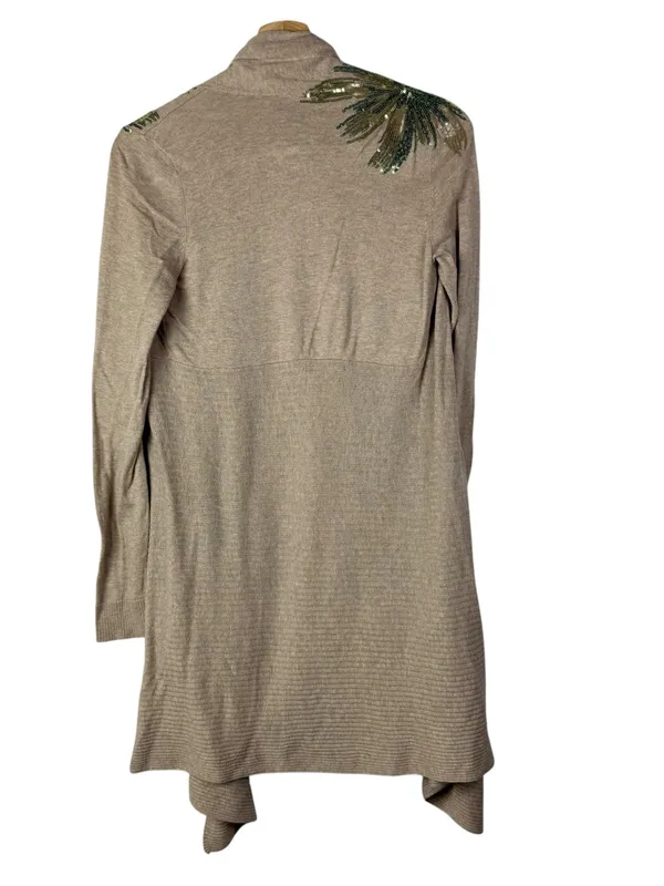 INC International Concepts Brown & Green Sequin Embellished Cardigan Sweater S - Image 2