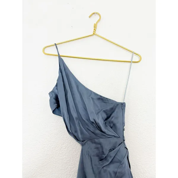 Astr The Label Martina Midi Dress Size Small Blue Satin Cut Out Draped Wedding - Image 5