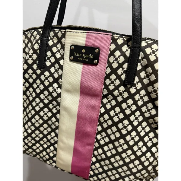 Kate Spade Small Harmony Black & Cream with Pink Accent Stripe 20x12" 9" Handl M - Image 2