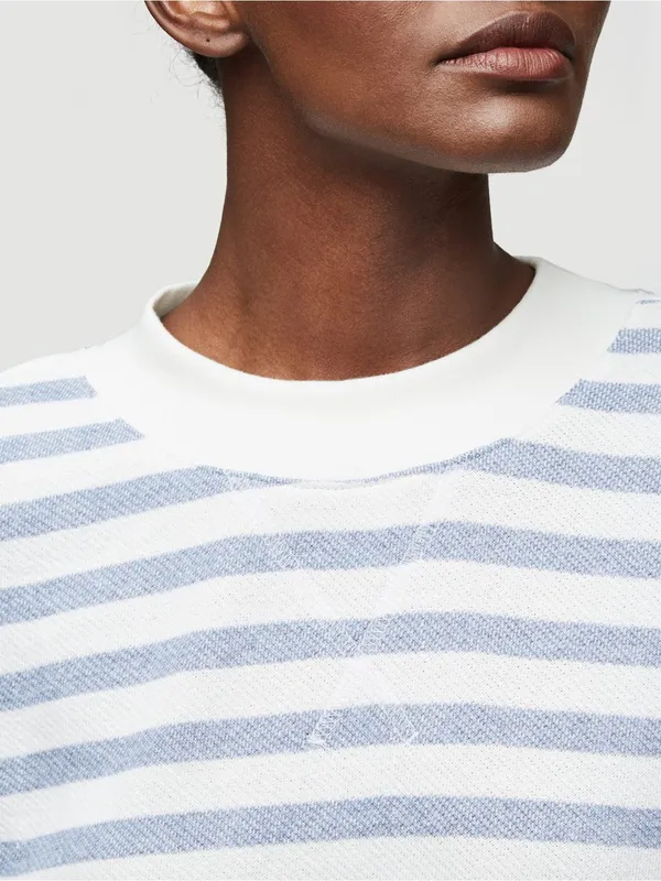 FRAME Drop Shoulder Crew Pullover Chambray Multi Striped Sweatshirt XS - Image 2
