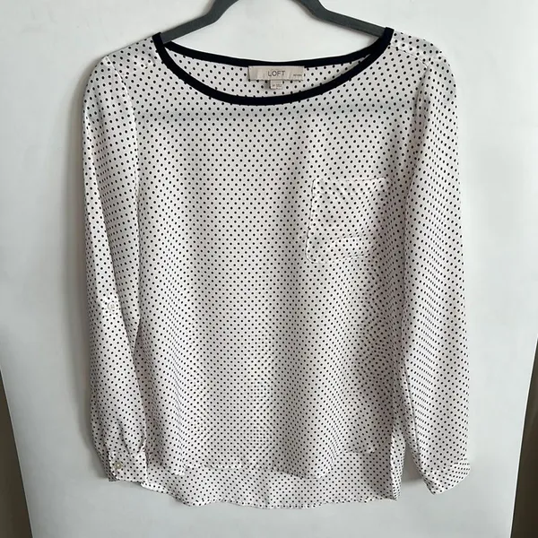 LOFT White and Purple Long Sleeve Blouse - Image 3