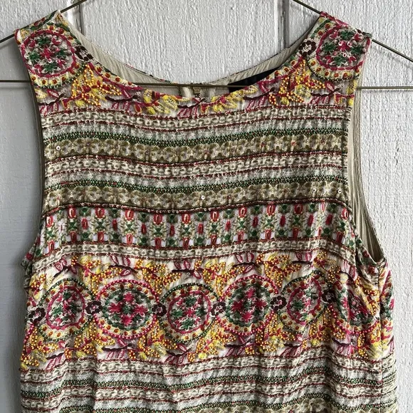 Hemant & Nandita Beaded Drop Waist Shift Mini‎ Dress in Multicolor Size 4 - Image 3