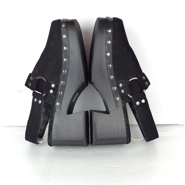 Nasty Gal Slingback Platform Clogs 37 EU Black Suede Studded Square Toe Goth Y2K - Image 10