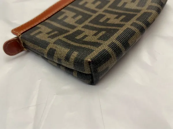 Fendi Zippered Small Wallet/Pouch, Zucca Pattern and Leather Trim - Image 6