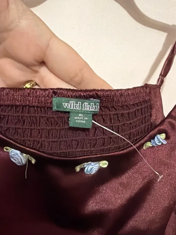 Wild Fable Burgundy Satin Cami with Blue Rose Detail - Image 2