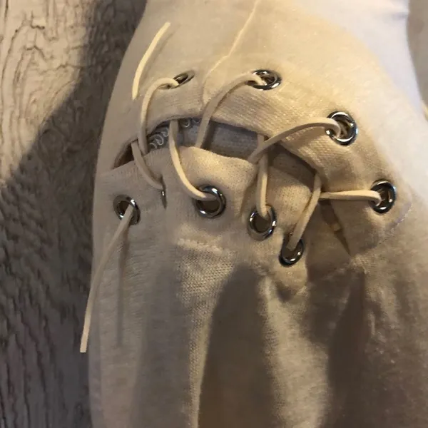 Generation Love Cream Linen Top with Lace-Up Detail on Shoulders and Back Medium - Image 3