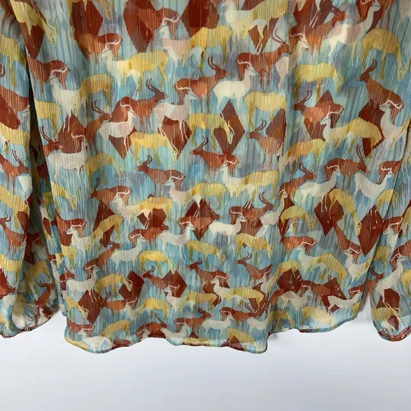Sundance 100% Silk Deer Print Button Up Blouse Top‎ Blue Size XS Boho Western - Image 10