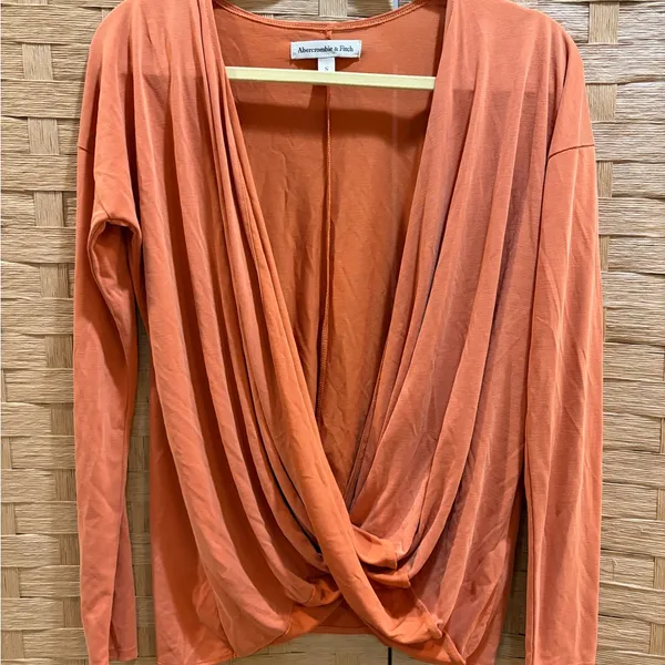 Abercrombie & Fitch Orange Open Front Wrap Top Lagenlook Effortless Size Small - Image 2