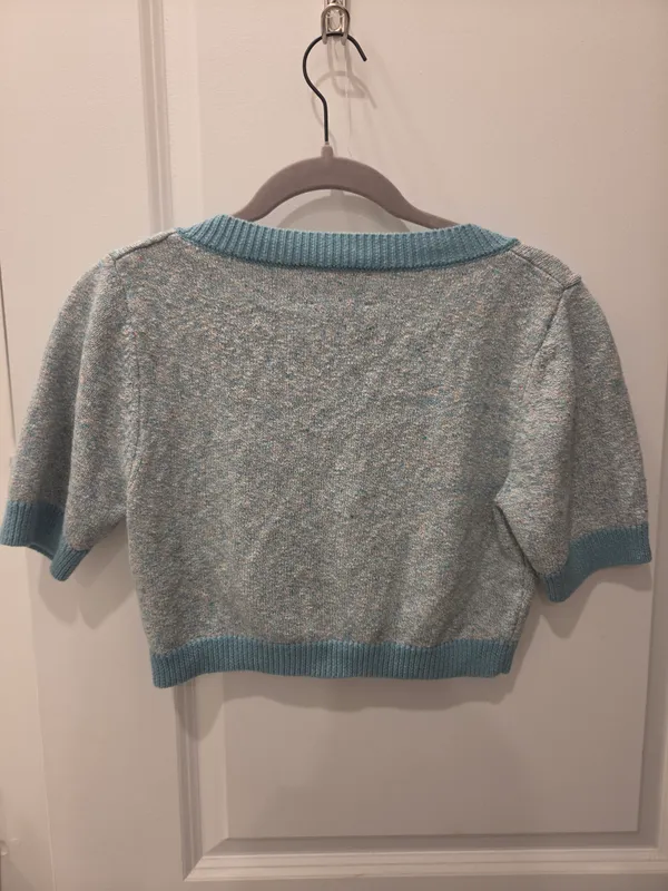 MATTHEW BRUCH Tweed Knit Cropped Cardigan in Seafoam / Light Blue - Size 2 / M - Image 5