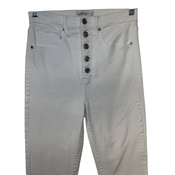Abercrombie & Fitch Ultra High‎ Rise Flare Jeans White Button Fly Raw Hem 26/2R - Image 3
