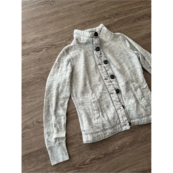 Hollister Gray Sherpa Lined Coat Womens Medium Funnel Neck Button Front Jacket - Image 6