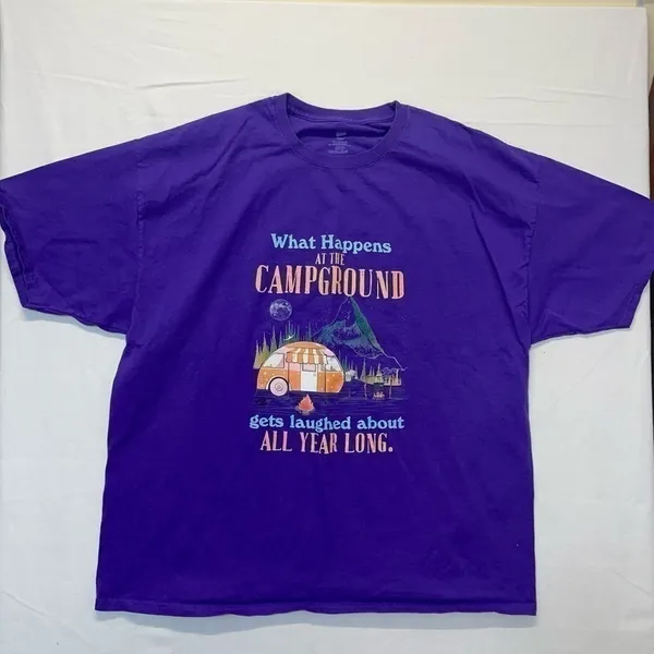 What Happens at the Campground T-shirt Size 3XL purple graphic tee - Image 3