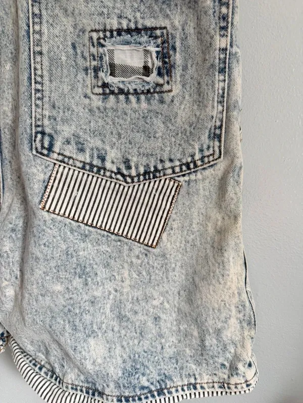 Vintage Kansas Jeans Acid Wash Patchwork Denim Shortalls M - Image 5