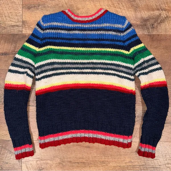 American Eagle Outfitters Colorful Wool-Blend Striped Knit Sweater Grandpa Core - Image 3