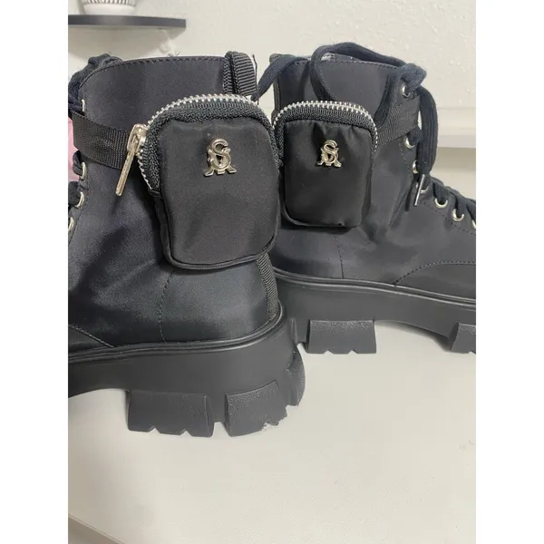 Steve Madden Thora-P Black Nylon Lace-Up Combat Ankle Lug Boots Women's 8 - Image 16