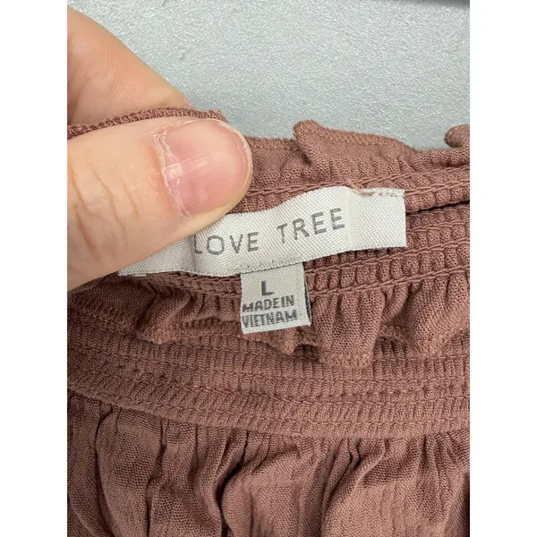 Love Tree‎ Tiered Mini Skirt Womens Large Mauve Brown Smocked Ruffle Boho - Image 4