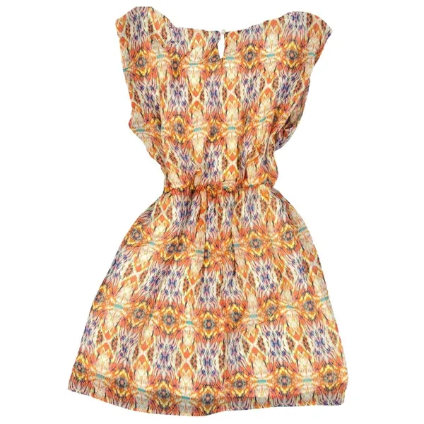 As You Wish Shift Dress Womens L Orange Abstract Print Chiffon Lined Cap Sleeve - Image 15