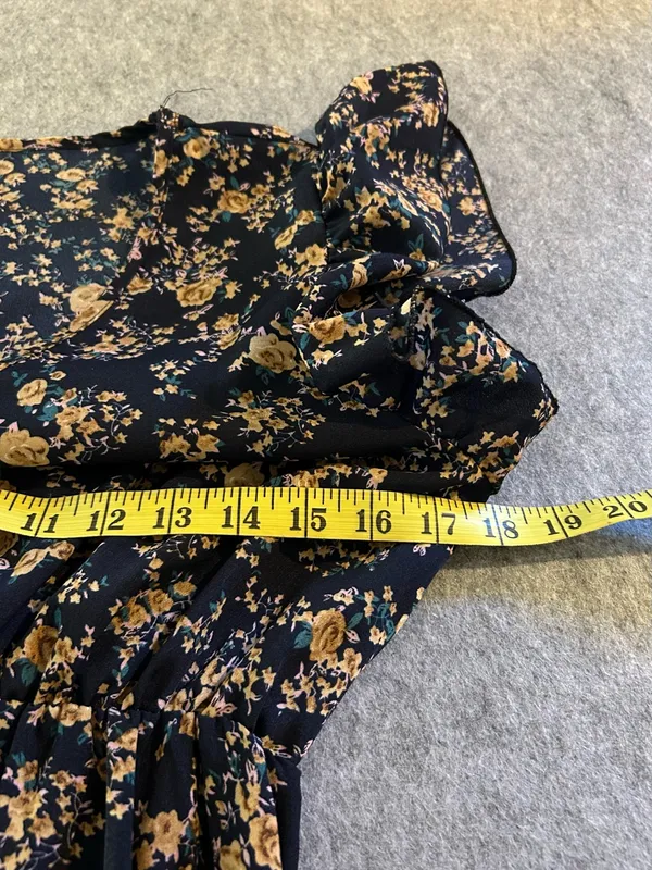 Navy Floral Dress Short Flutter Sleeves Mid Calf Maxi Lightweight, Small - Image 5
