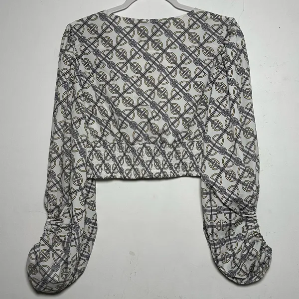 LOVE X DESIGN Geometric Print Cropped Blouse Long Sleeve Women's Size S‎ - Image 2