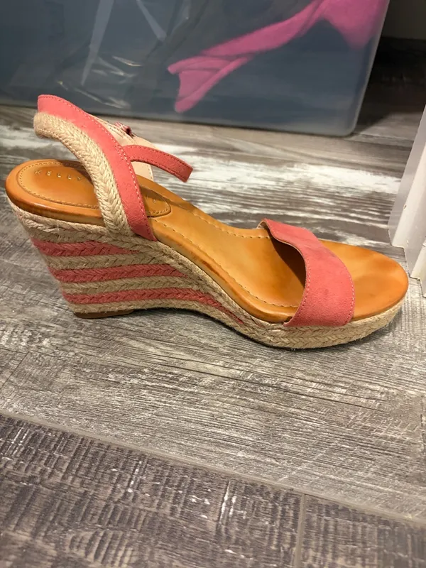 Kelly & Katie Pink Coral Suede Espadrille Wedge Sandals - Image 2