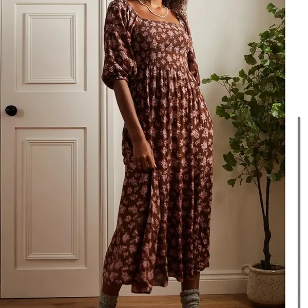 Urban Outfitters Lottie Chocolate Floral Tie-Back Midi Dress size L - Image 2