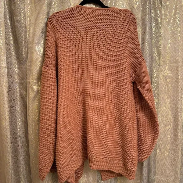 Brave Soul London Burnt Orange Knit Oversized Chunky Cardigan Sweater L/16 - Image 2