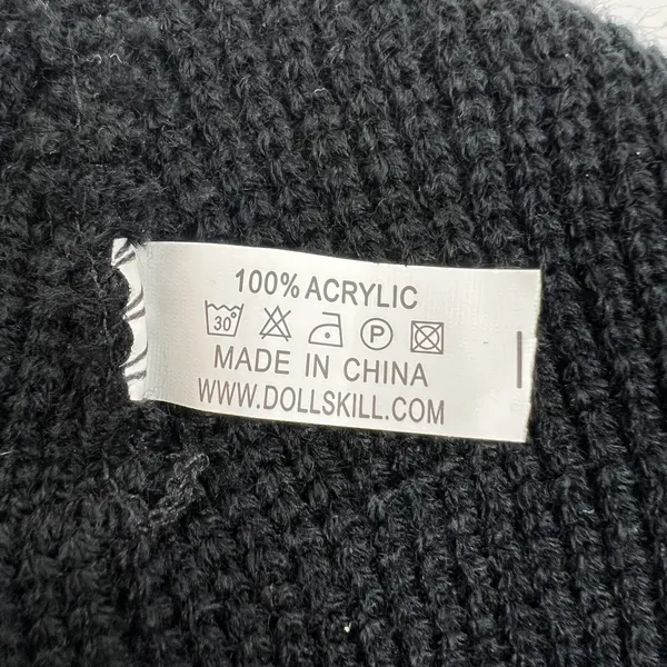 Dolls Kill Knit‎ Beanie Hat Black Goth Punk Lolita Death Metal Spell Out Patch - Image 10
