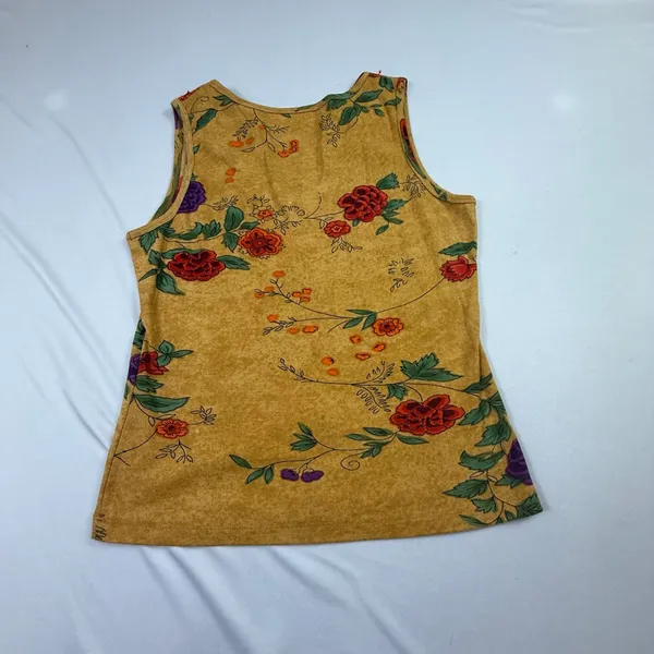 24 Karat Floral Beaded V-Neck Tank Top Size L - Image 9