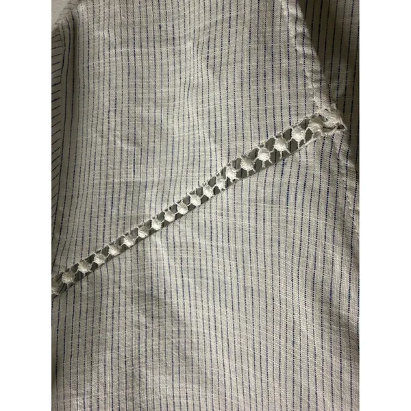 NWT Zara striped linen pheasant‎ v neck button front blouse white blue large - Image 5