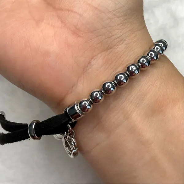 Michael Kors Silver Black Beaded Tag Bracelet - Image 4