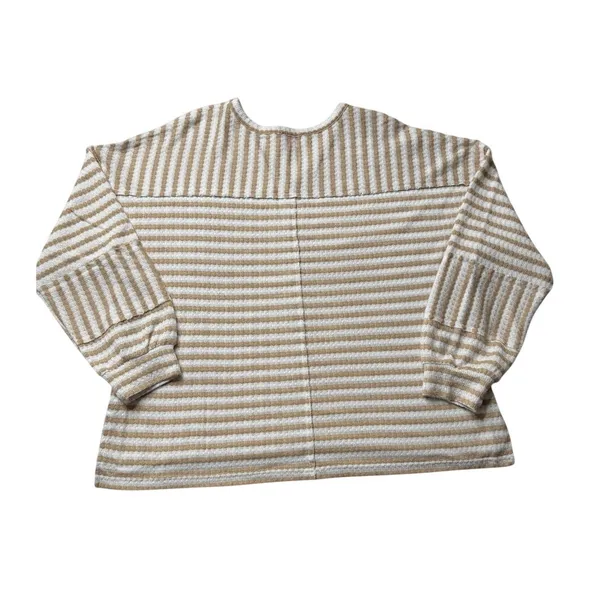 Pink Lily Tan White Striped Oversized Sweater Medium Boxy Coastal Grandmother - Image 3