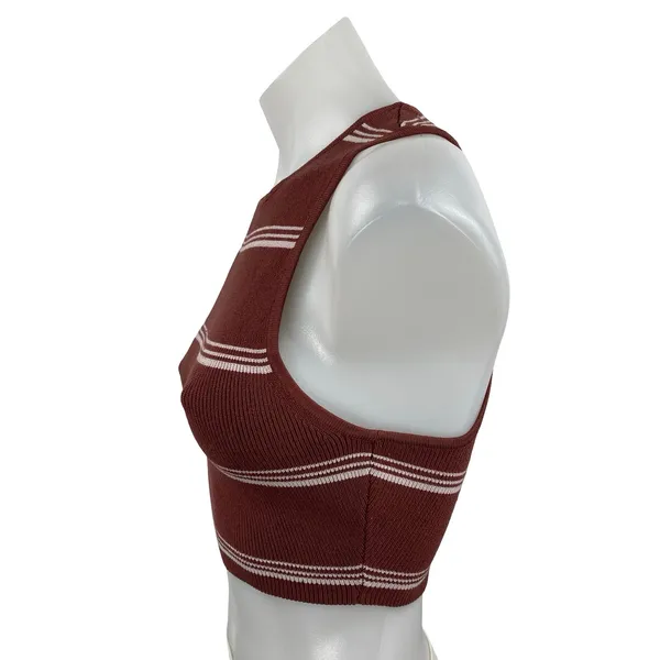 Aritzia Babaton Brown Striped Sculpt High Neck Sleeveless Tank Crop Top Size S - Image 2