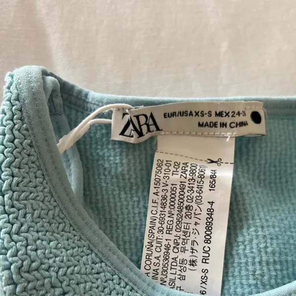 🆕 Zara | Seamless Light Blue Crop Top Women's Textured Tank Top XS/S - Image 3