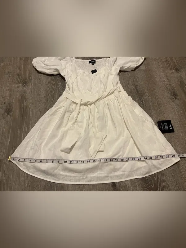 Lulus White Linen Blend Puff Sleeve Mini Dress Womens Size M NWT - Image 5