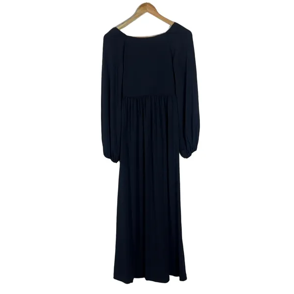 Venus Tie Front Keyhole Solid Maxi Dress Black Romantic Balloon Sleeve Size L - Image 4