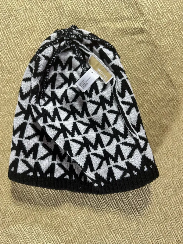 Michael Kors MK Logo Beanie Hat Black White Monogram Knit Winter Cap - Image 10