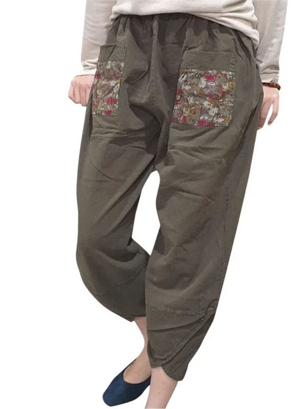 Womens Harem Style Pants Floral Pockets Boho Hippie Lagenlook Cottage Granola - Image 2